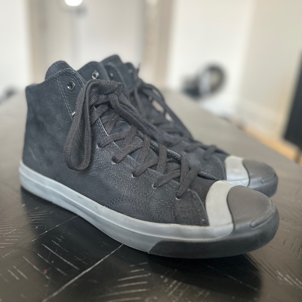 Converse Jack Purcell Nubuck, Black with Grey Soles, Size 11.5